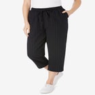 Seersucker Pull-On Elastic-Waist Capri Pants image number null