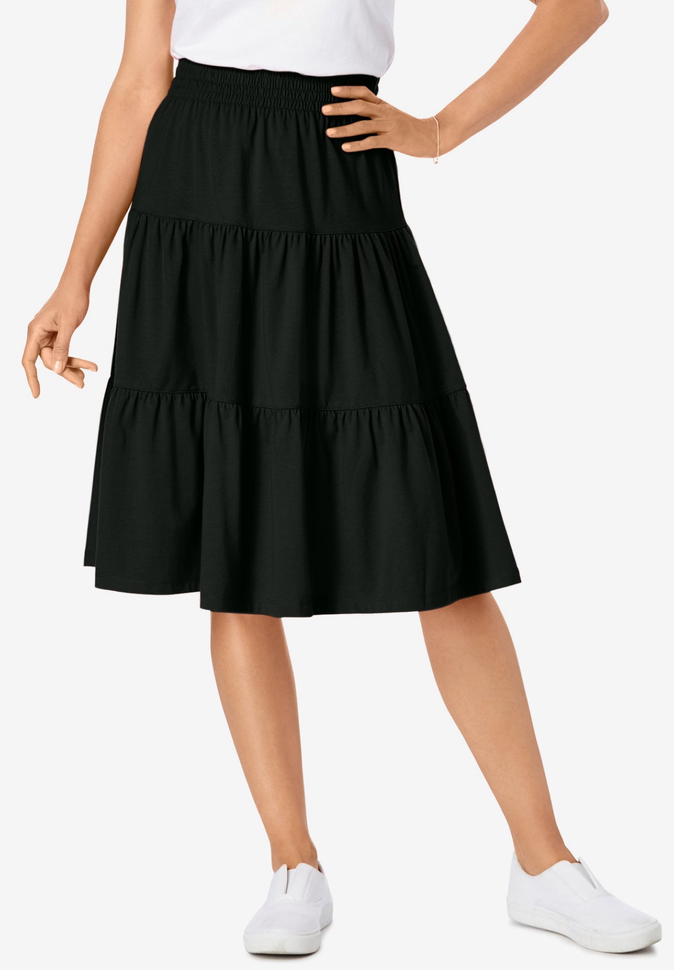 Elastic-Waist Knit Tiered Skirt image number 0
