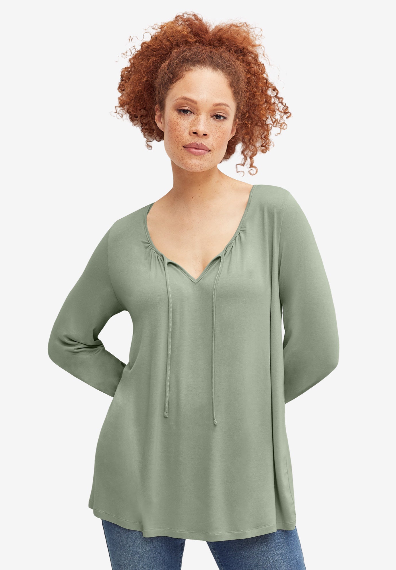 Keyhole Neckline Knit Peasant Top image number 0