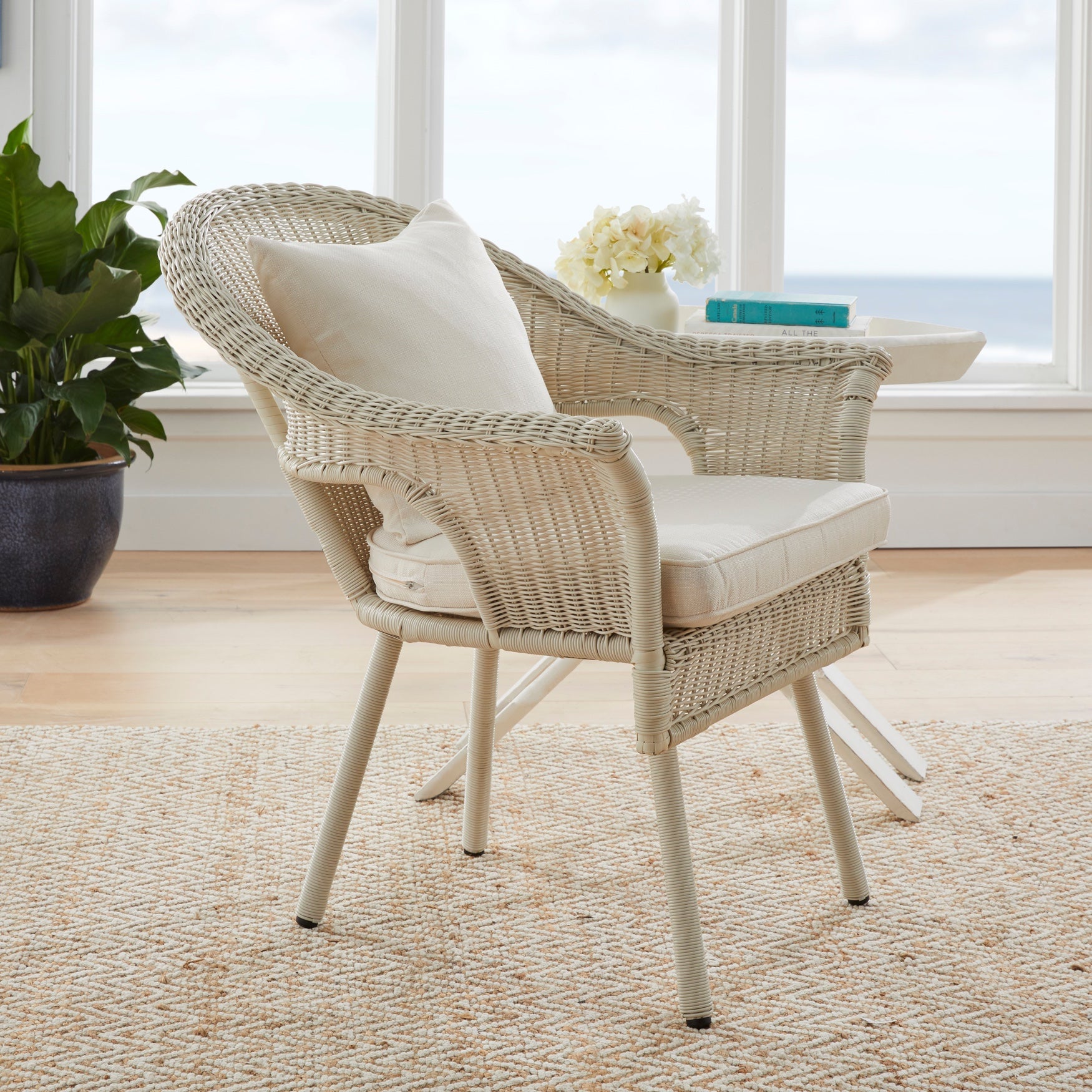 Roma Hand-Woven Resin Wicker Stacking Chair with Toss Pillow & Seat Cushion image number 0