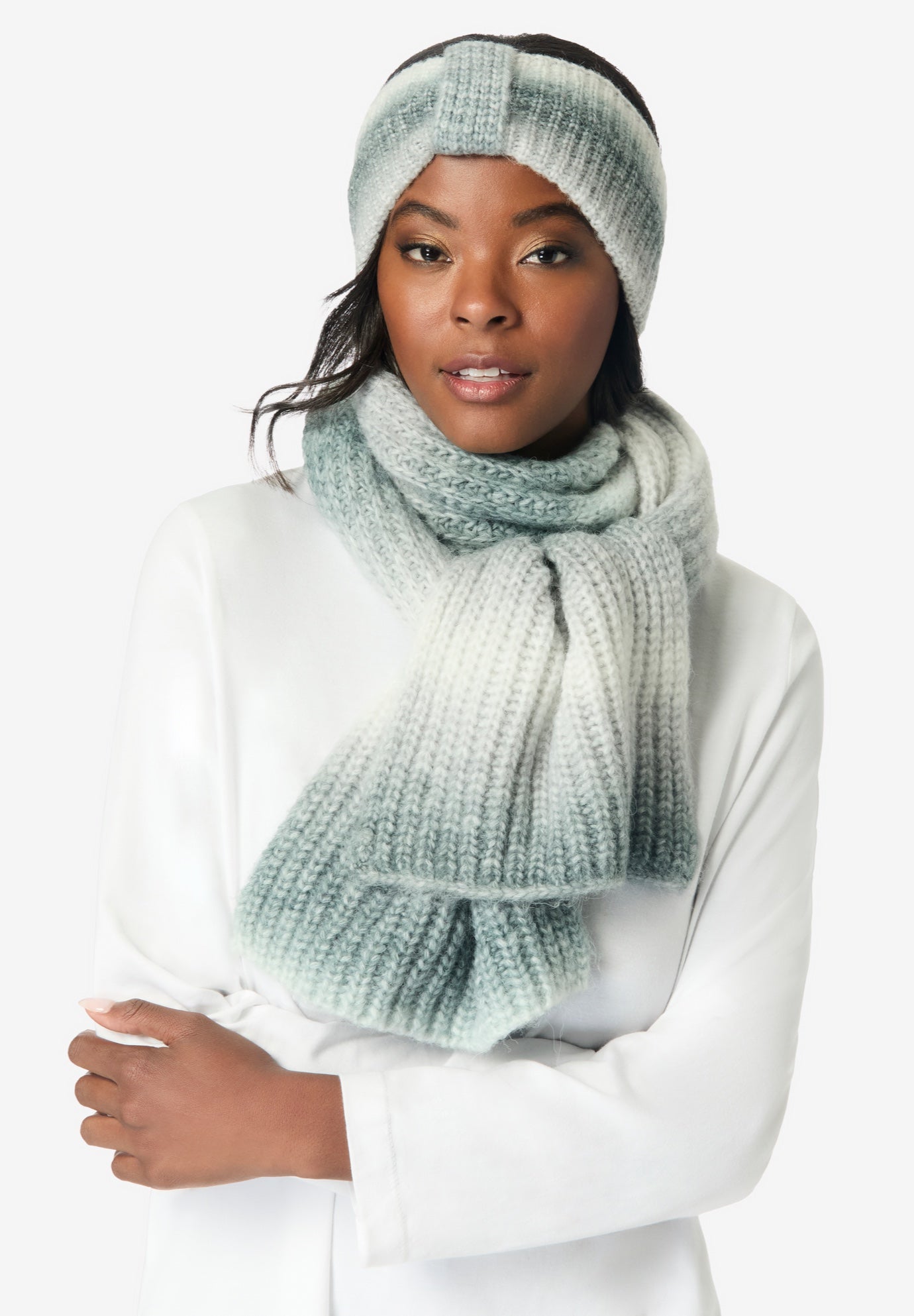 Ombre Knitted Headband and Scarf Set. image number 0