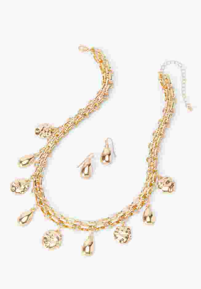 Hammered Chain Earring & Necklace Set image number 1