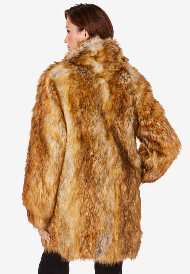 Plus Size Mid-Length Hooded Faux Fur Coat image number 2
