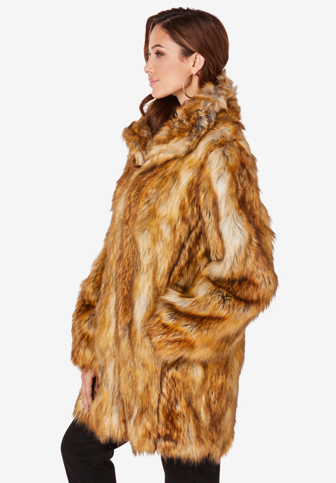 Plus Size Mid-Length Hooded Faux Fur Coat image number 4