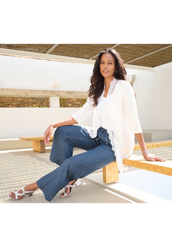 Crochet Trim Pointelle Cardigan image number 3