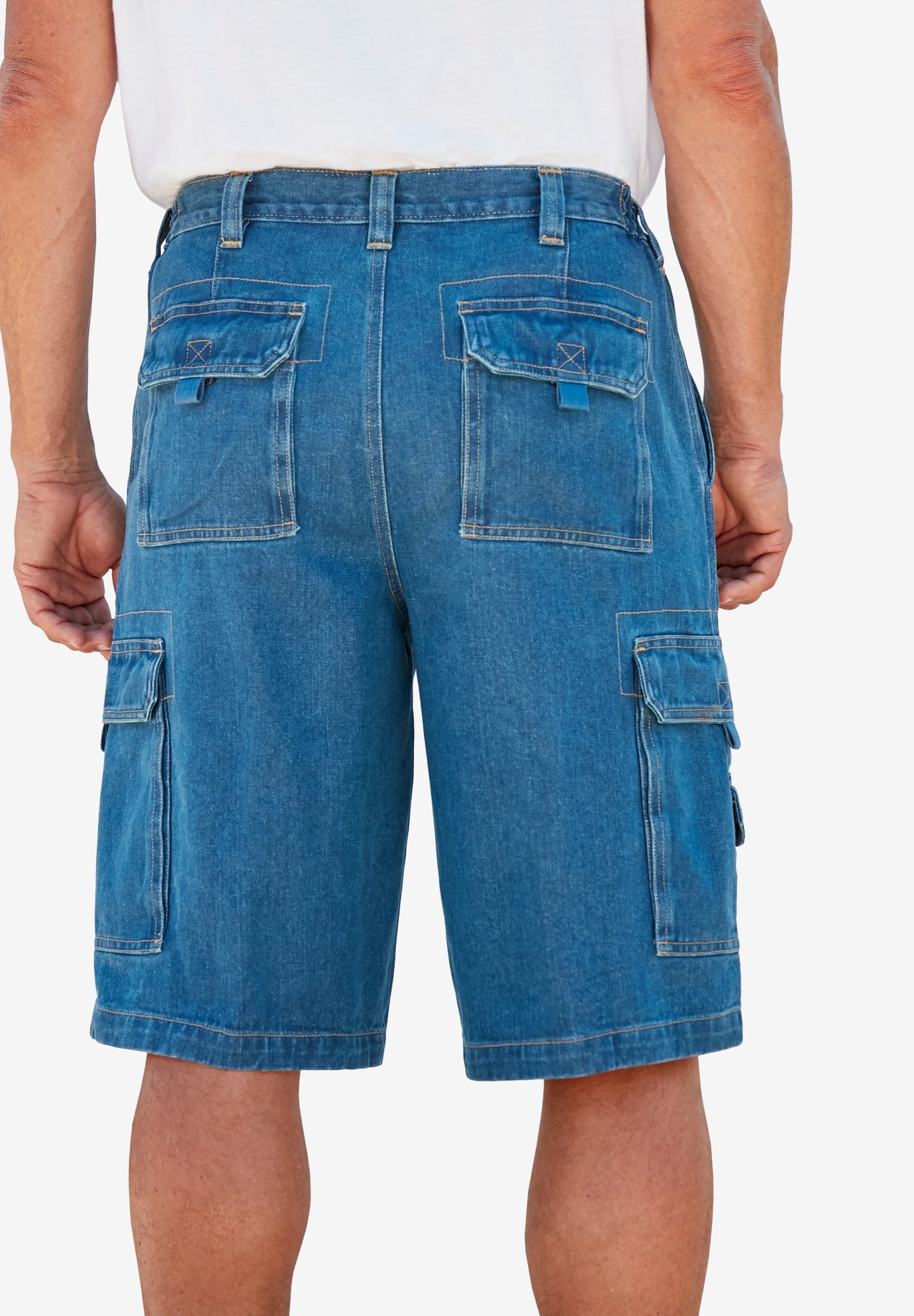 12" Side Elastic Denim Cargo Shorts image number 1
