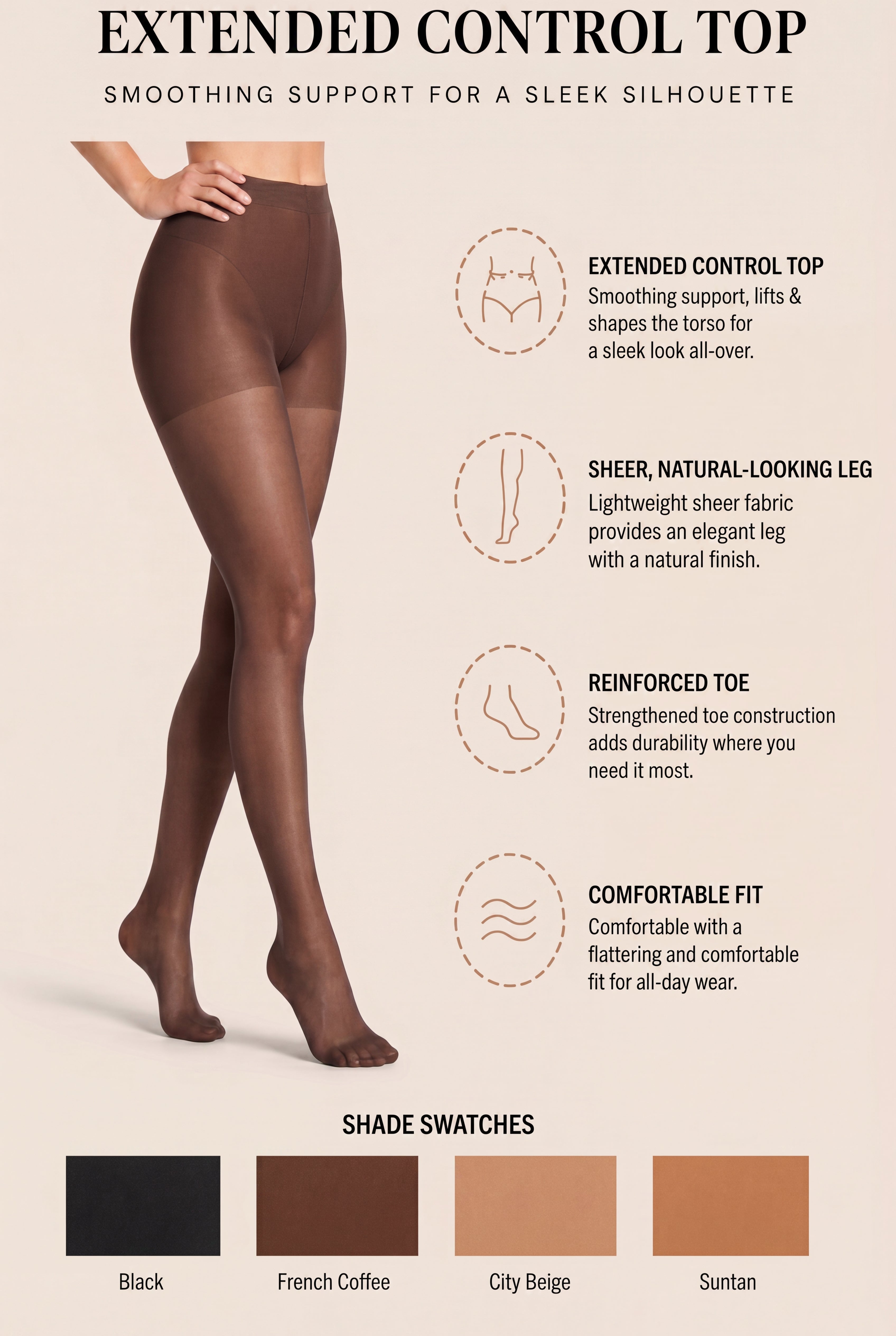 Silky Toes Control Top Ultra Soft Sheer Single Pair Tights image number 0