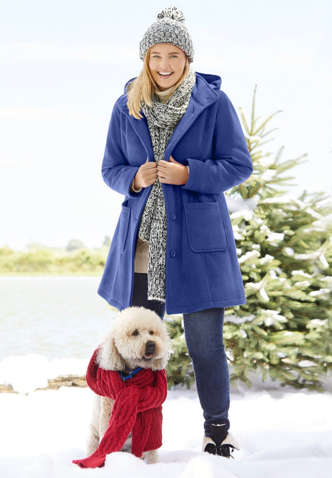 Hooded A-Line Fleece Coat image number 6