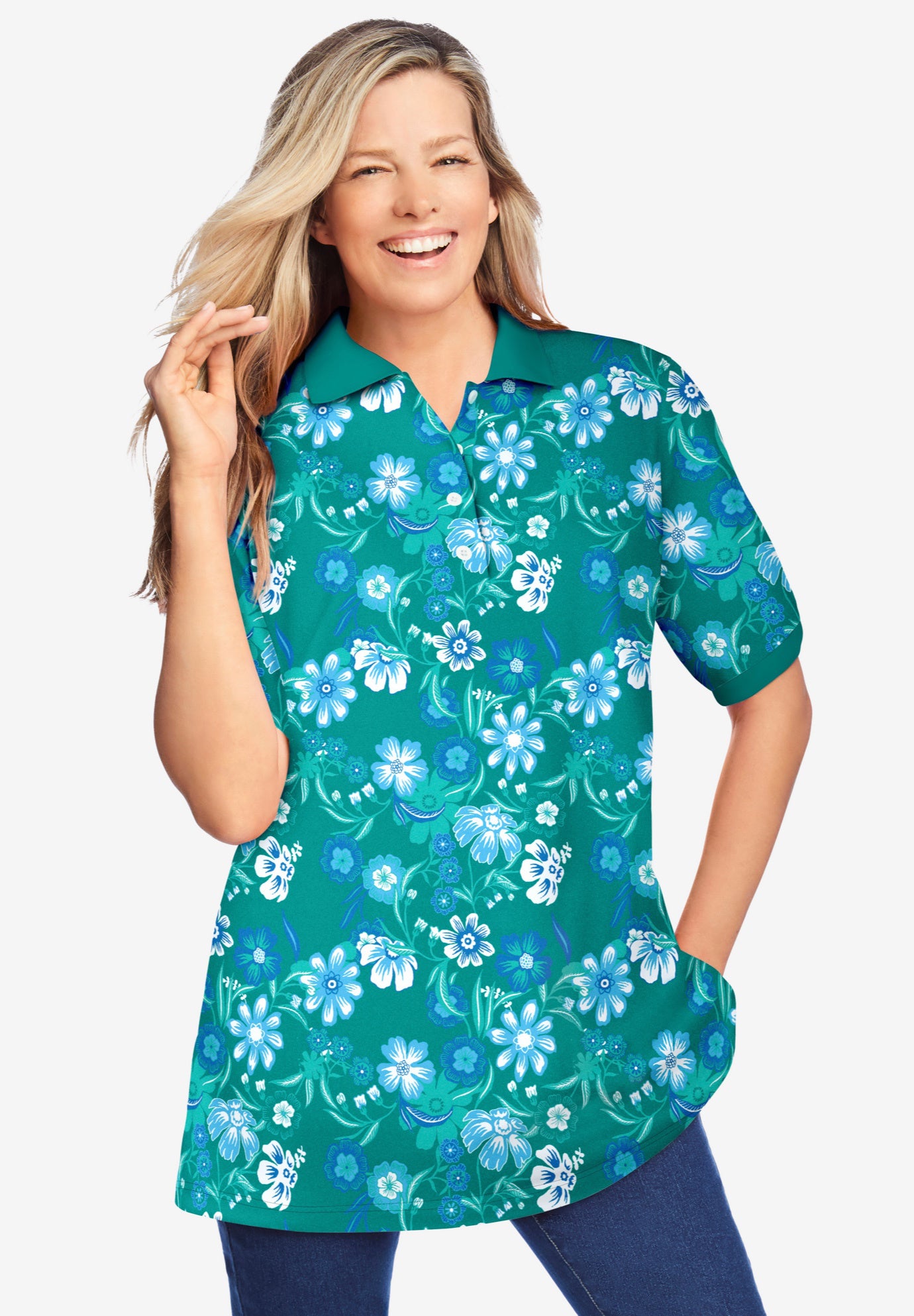 Elbow-Sleeve Polo Tunic image number 9