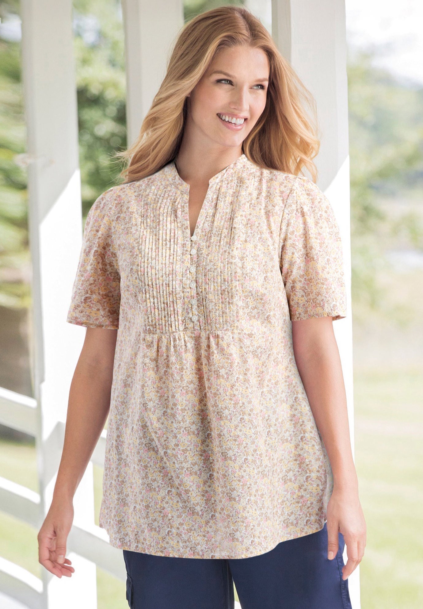 Pintucked Half-Button Tunic image number 2