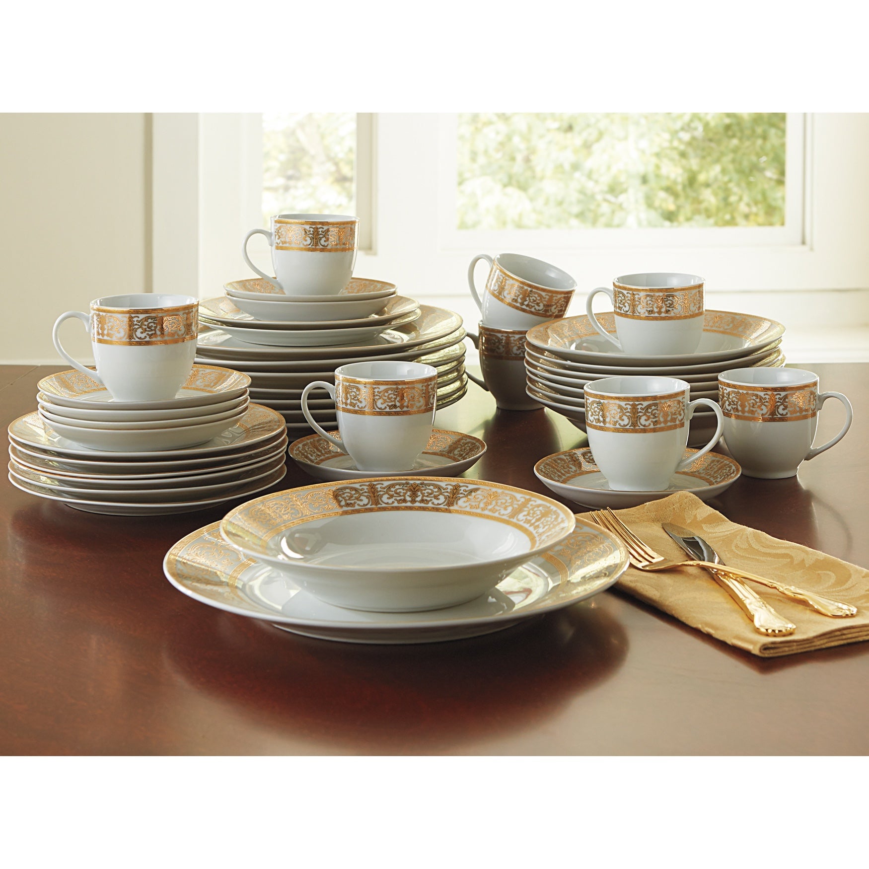 Medici 40-Pc. Golden Porcelain Dinnerware Set image number 0