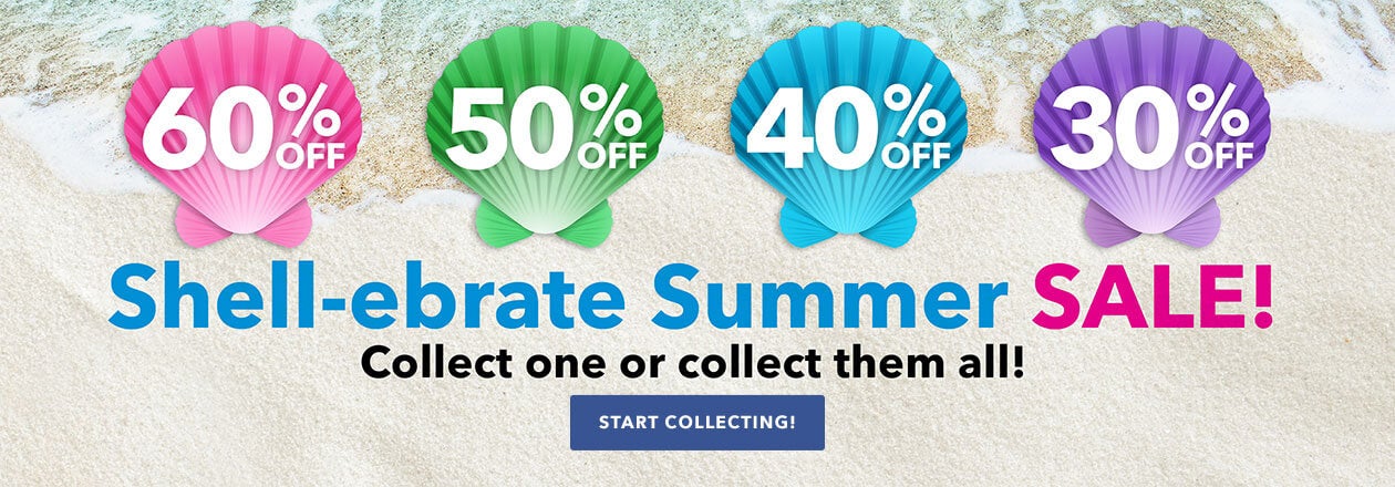Shell-ebrate Summer sale! search the site to find seashells on a product that can give you a 30-60% off discount! - Find the seashells!