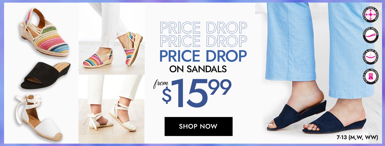 Price Drop on Sandals from $15.99 - shop now
